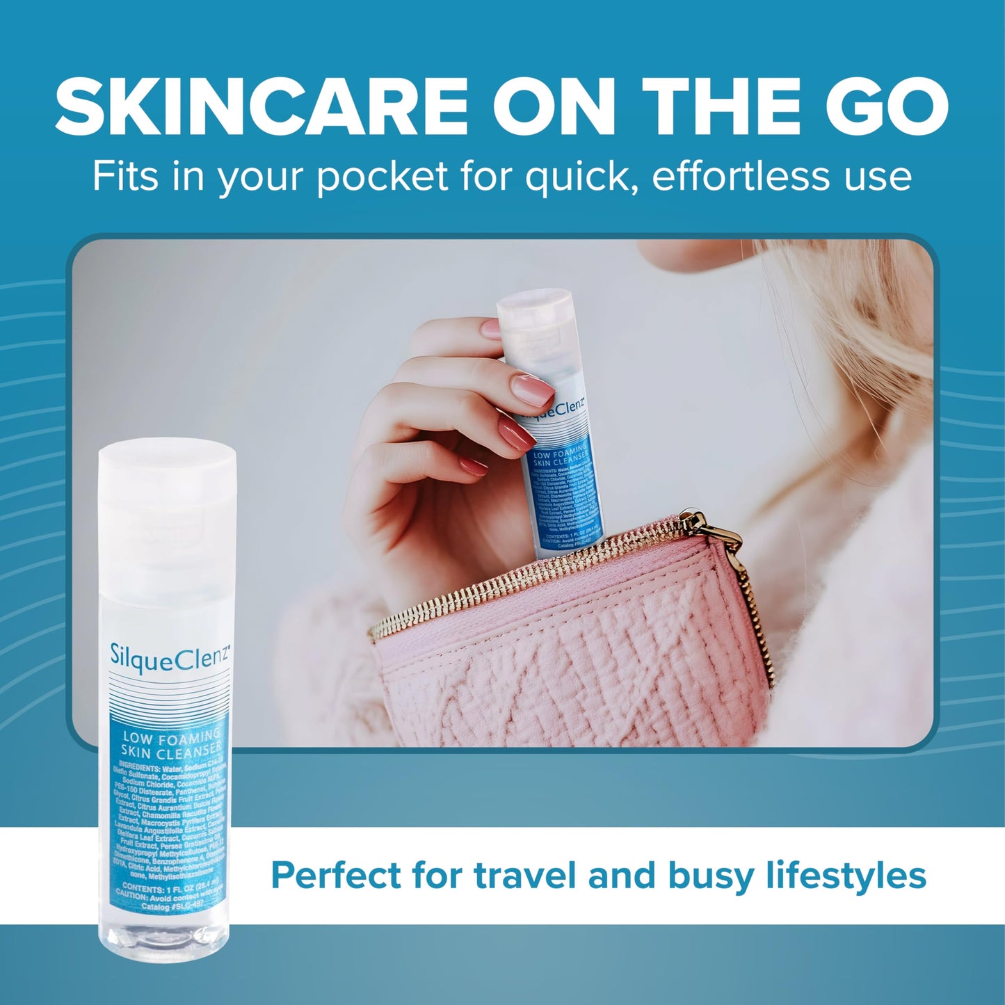 SilqueClenz Low Foaming Skin Cleanser – Gentle, Low pH Wound Cleanser for Scars, Sensitive Skin & Post-Op Areas - Hydrates with Flax Seed Extract & Vitamin B5 – Compact Travel-Ready Bottle, 1 fl. oz