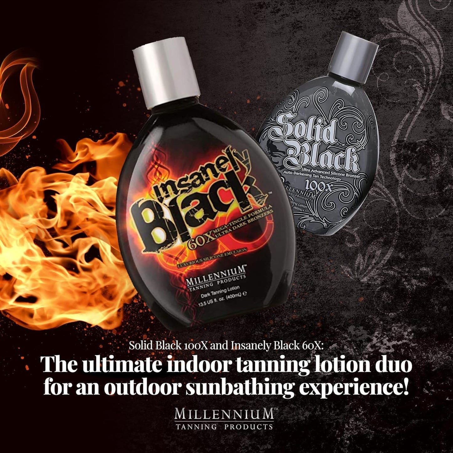 LOT OF(2) Millennium Tanning Products SOLID BLACK & INSANELY BLACK 13.5 oz