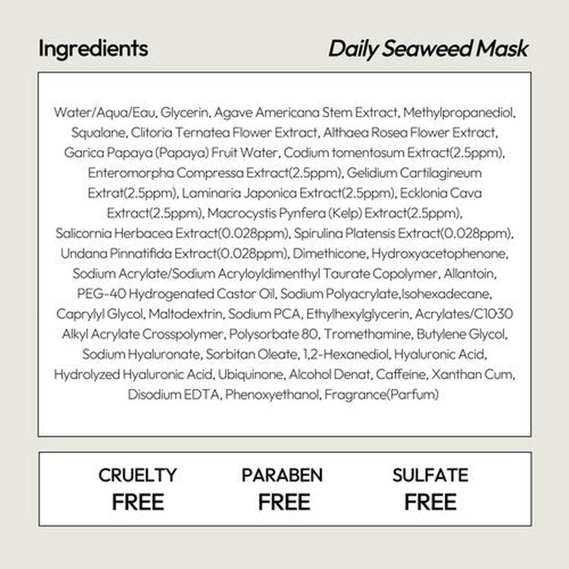 LAPCOS Seaweed Sheet Mask, Daily Face Mask with Hyaluronic Acid to Smooth and Purify Skin, Korean Beauty Favorite, 5-Pack