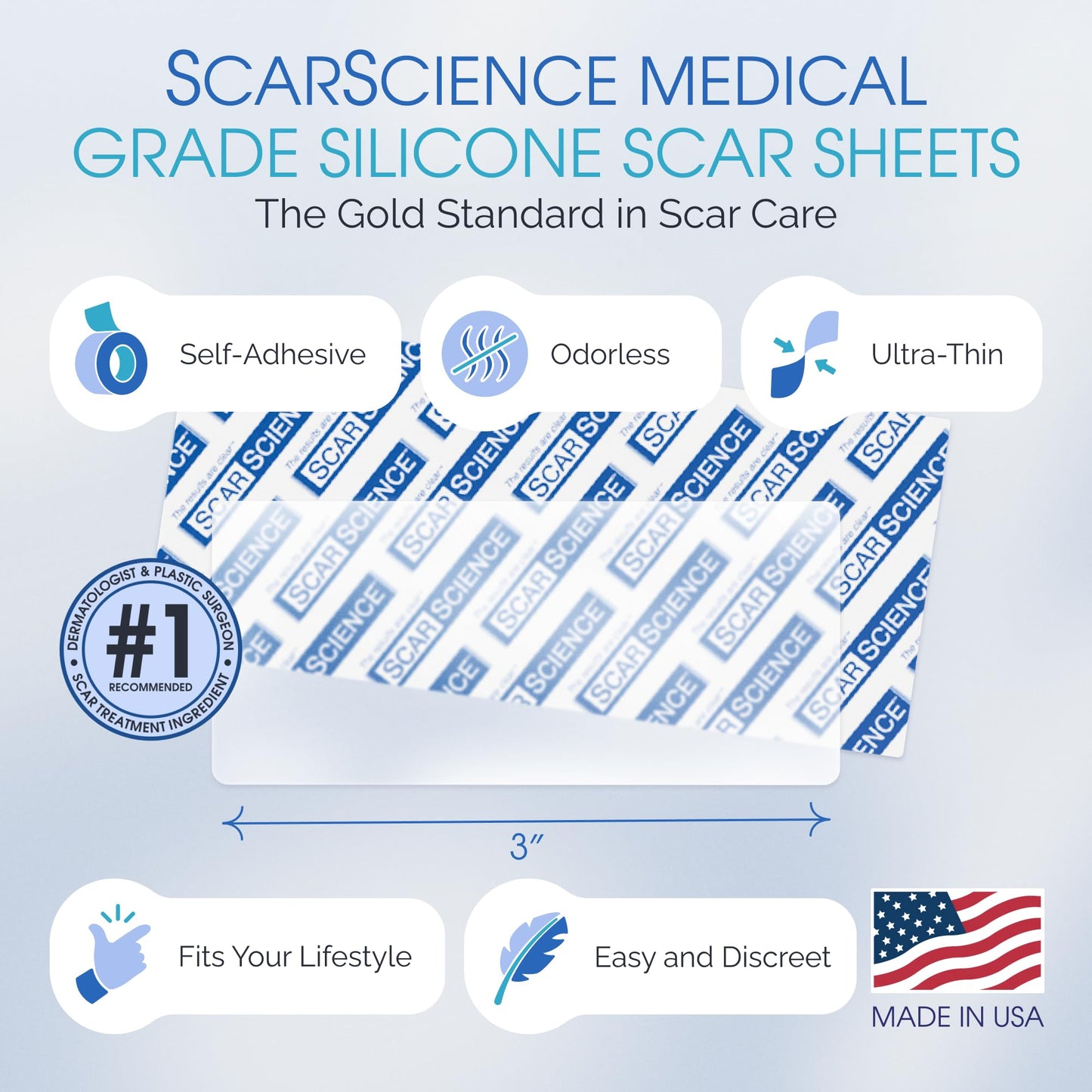 Advanced Medical Grade Silicone Scar Patches, 12 Reusable 3" Water-Resistant Silicone Scar Strips for Newly Healed Wounds and Older Scars - Breathable Silicone Gel Sheets for Scars w/Case
