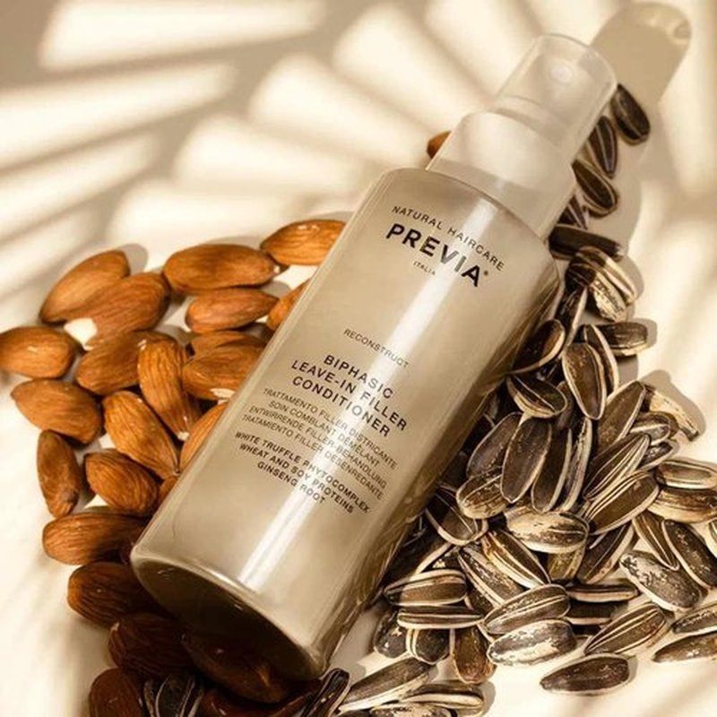 PREVIA Hydrating Leave-in Conditioner Spray with White Truffle Extract - Reconstructive Biphasic Detangling Treatment for Damaged, Dry, and Brittle Hair - Tames Frizz & Controls Static 3.3 Floz