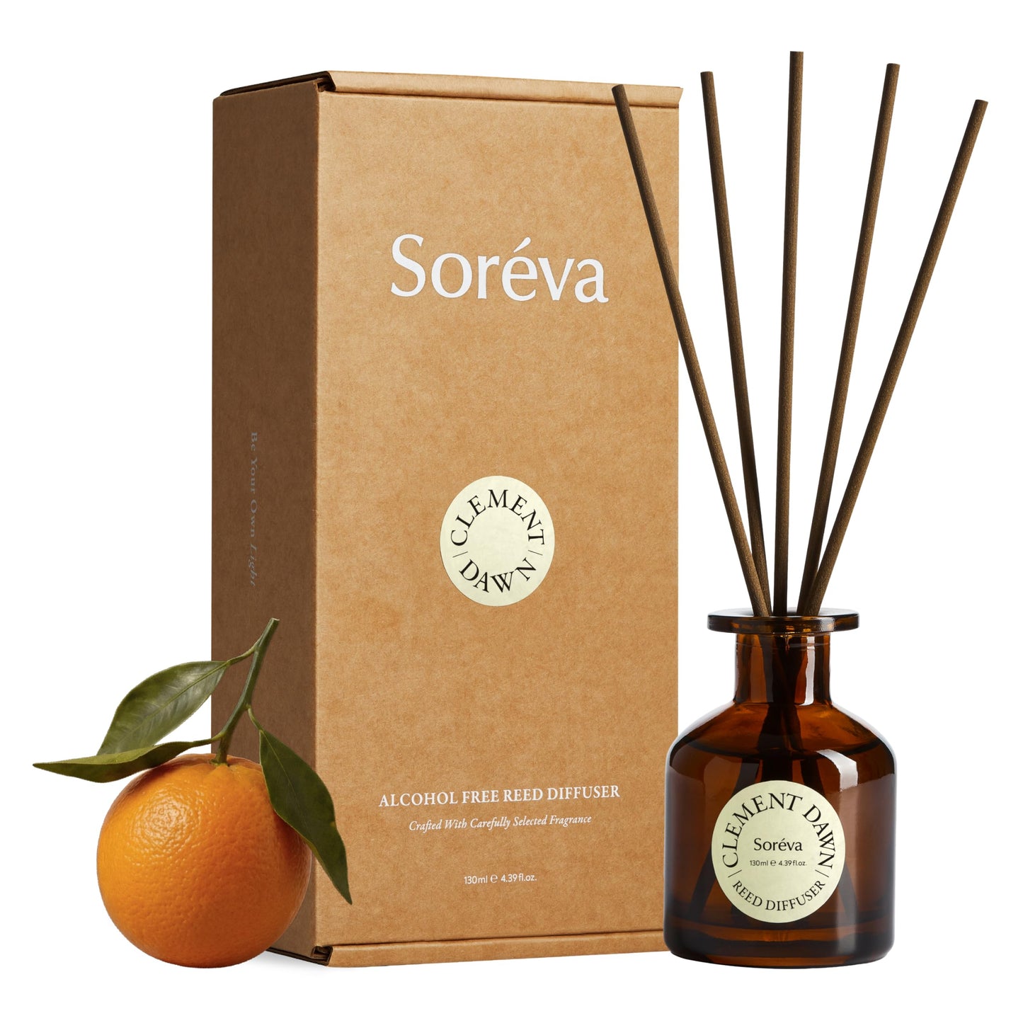 Soréva Luxury Reed Diffuser Set, Uplifting Citrus, Blood Orange & Jasmine, Plant-based Essential Oils, 120-Day Mindful Aromatherapy Home Fragrance for Bathroom & Office, Gift Set, 7 Sticks, 4.39 fl oz