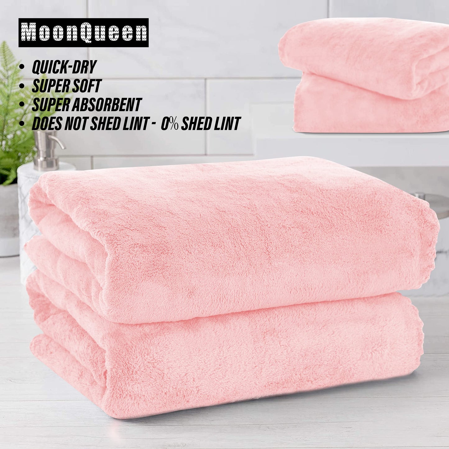 MOONQUEEN 2 Pack Premium Bath Towel Set - Quick Drying - Microfiber Coral Velvet Highly Absorbent Towels - Multipurpose Use as Bath Fitness, Bathroom, Shower, Sports, Yoga Towel (Pink)