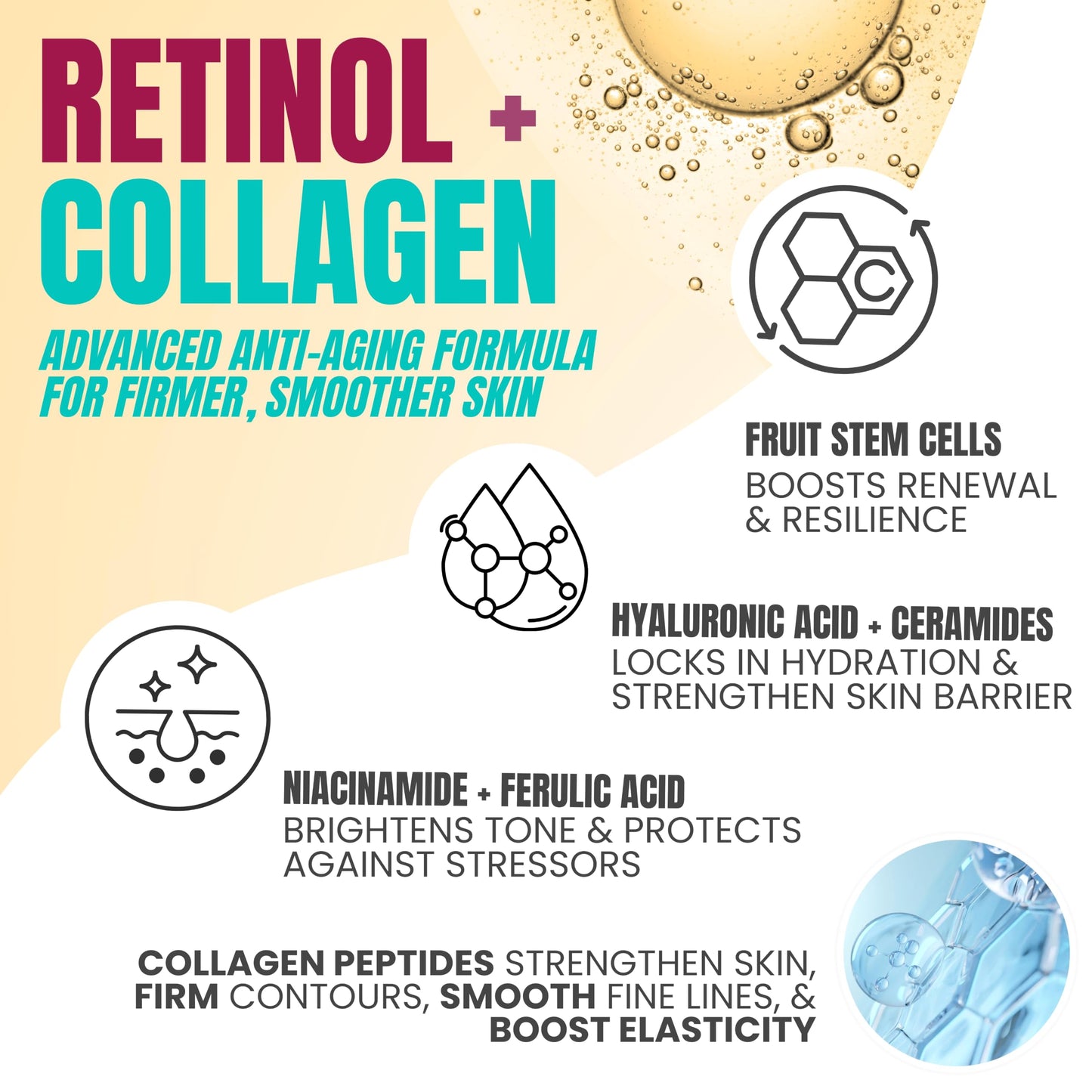 ALOZERA Retinol Collagen Serum for Face & Neck, Anti Aging Serum for Women with Peptides, Hyaluronic Acid, Ceramides & Stem Cells, Firming Face Serum for Wrinkles & Fine Lines, Day & Night