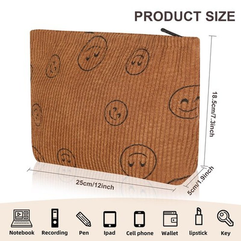 Wudimeitt Cosmetic bag Makeup bag Preppy Cute Corduroy Toiletry bag for women travel essentials (brown)