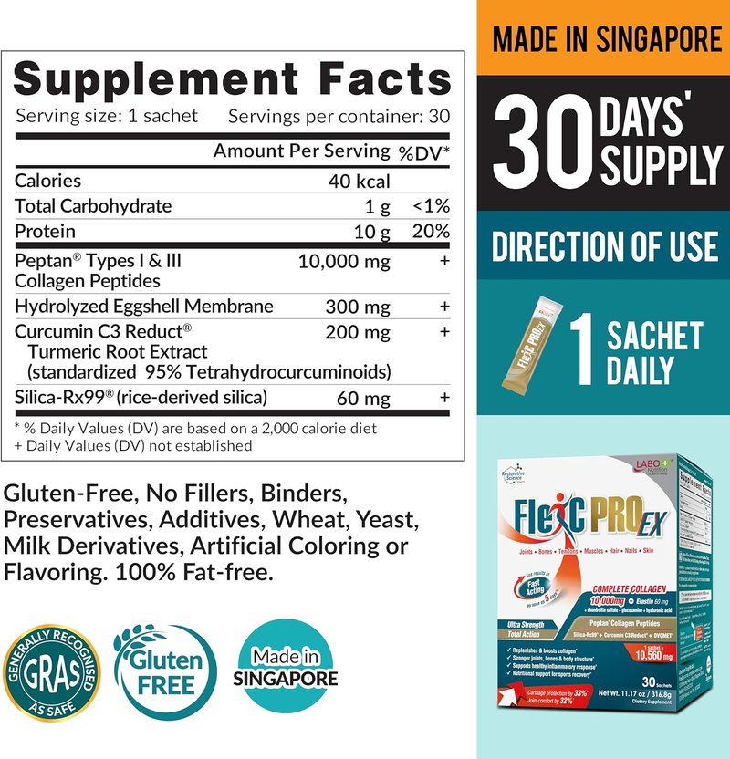 Full Spectrum Collagen Supplement - Type I, III, V & X with Peptan, Eggshell Membrane & Curcumin for Hair, Skin, Nails, Joints & Bones