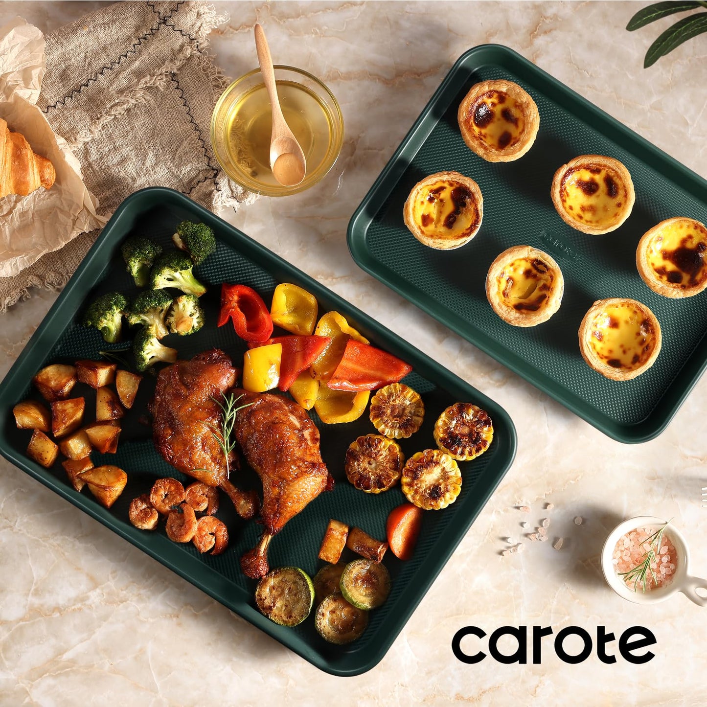 CAROTE 3-Piece Baking Sheet, Nonstick Cookie Sheets, Olive Green