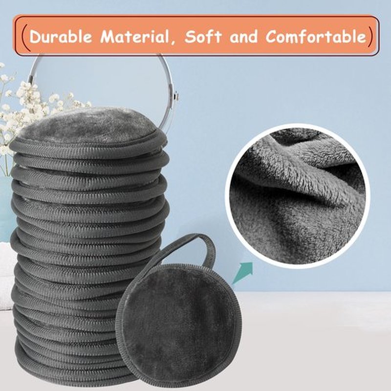 Nugilla 20 Packs Reusable Makeup Remover Pads with a Washable Laundry Bag, Microfiber Towel Clean Skin Face Towels, Soft Makeup Remover Cloth, Fast Drying Washcloth (Grey)
