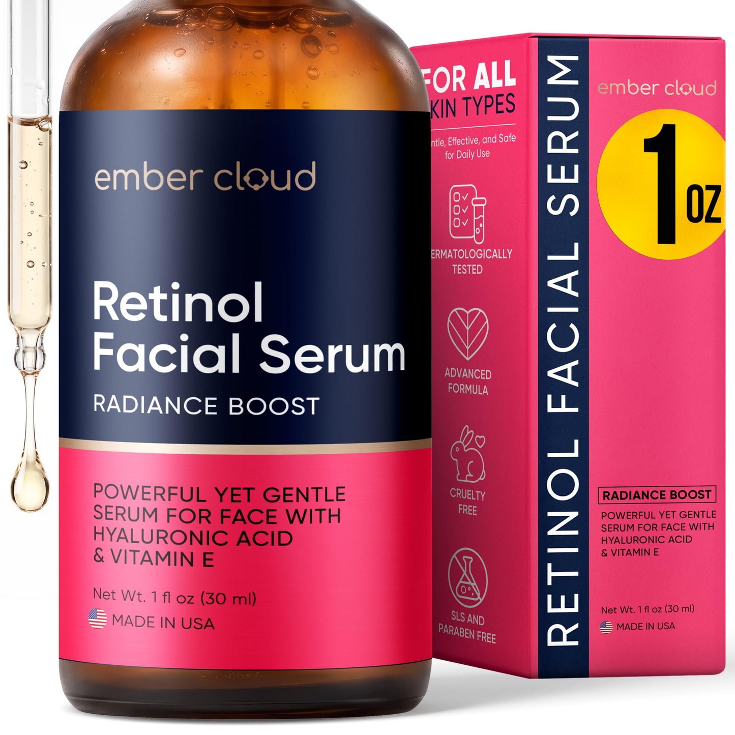 Ember Cloud Retinol Serum for Face with Hyaluronic Acid & Vit E 1 Oz