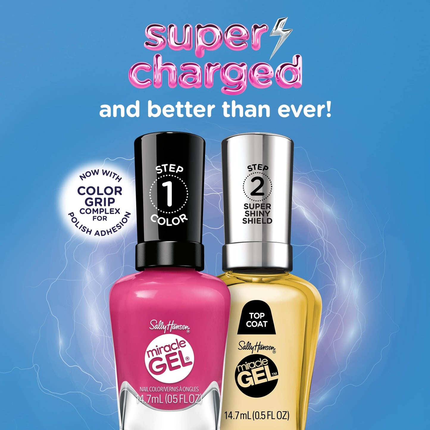 Sally Hansen Miracle Gel Supercharged Pinks Nail Polish | Salon Quality Gel-Like Formula, Two-Step System, No UV Light Needed, Long Lasting | 254 Go Hard or Glow Home | Rosey Pearl Nail Color