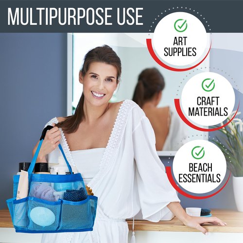 Masirs Mesh Shower Caddy Bag - Collapsible, Portable Bathroom Organizer for Travel, Gym, and Dorm Use. Easily Carry and Organize College Dorm, Bathroom Toiletry Essentials. (Blue)