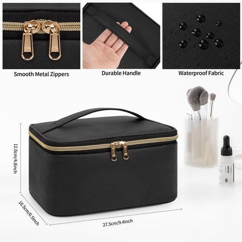 OCHEAL Makeup Bag,Travel Cosmetic Bag for Women,Large Clear Window Make Up Bag Organizer Case for Girls Cosmetics and Brushes Toiletries Accessories -Black