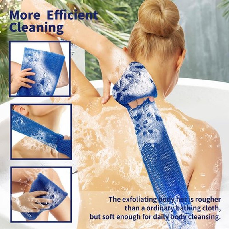 FARMOGA African Exfoliating Net African Bath Sponge African Net Long Net Bath Sponge African Wash Net Shower Body Scrubber Back Scrubber Skin Smoother (3pcs Blue,Pink,Purple)