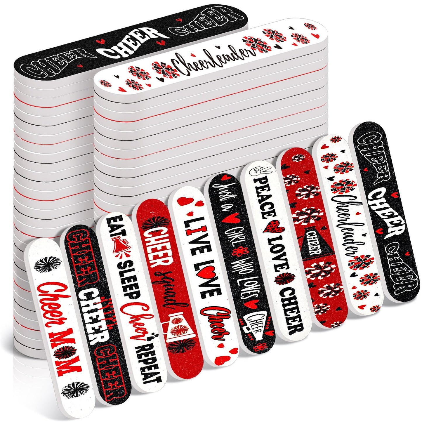 Lanties 50 Pack Cheerleader Gifts Bulk for Team Cheer Mini Nail Files for Women Cheerleader Emery Boards Funny Cheer Party Favors Small Spa Gifts for Women Teammates Salon Manicure Tools