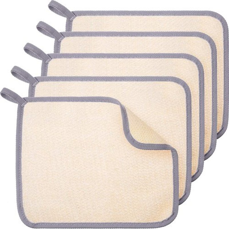 Tatuo 5 Pcs Exfoliating Face and Body Wash Cloths Towel Weave Bath Cloth Exfoliating Scrub Cloth Massage Bath Cloth for Women and Men, 10.63 x 9.05 Inch (Gray Edge)