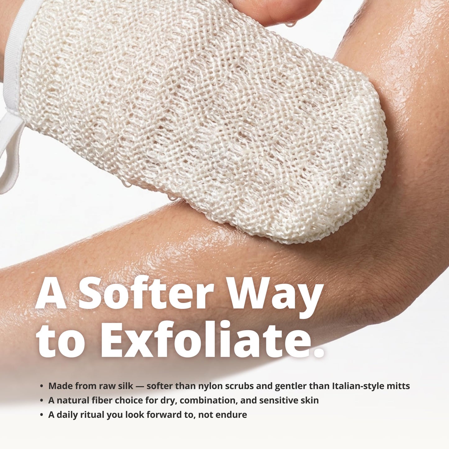aisen Japan - Handmade Silk Exfoliating Glove with Sericin, Ultra-Gentle Body Wash Mitt for Sensitive Skin, Moisturizing Raw Silk Shower Scrubber, Made in Japan Luxury Bath Gift for Women