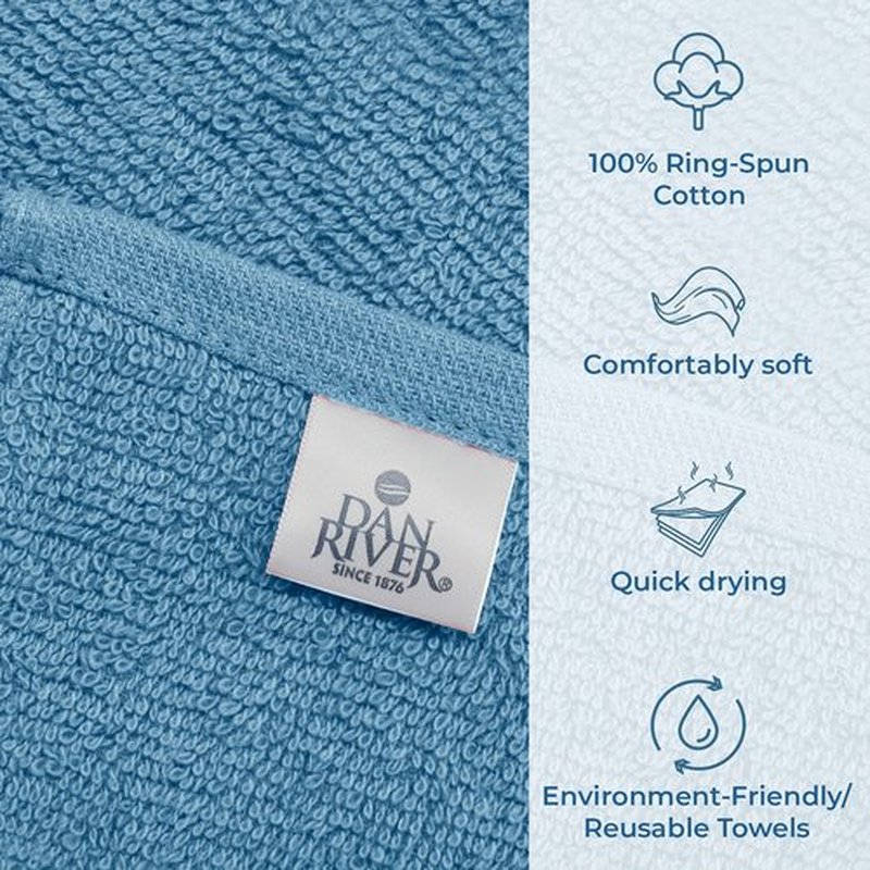 DAN RIVER 100% Cotton Washcloths 24 Pack Premium Quality Face and Body Cloth, Quick Dry Essential Towels for Bathroom, Hand, Kitchen & Cleaning, Baby Washcloths | 12X12 in | 400 GSM | Blue