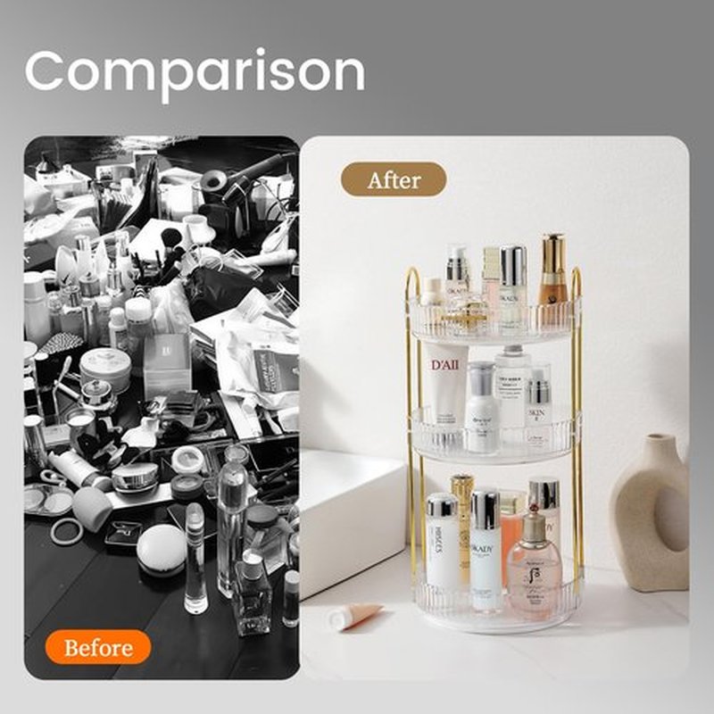 Aveniee Rotating Makeup Organizer for Vanity, Perfume Skincare Organizers Make Up Storage for Bathroom Counter,3 Tier Clear Spinning Cosmetic Lipstick Toiletry Organizer Holder Display Stand (White)