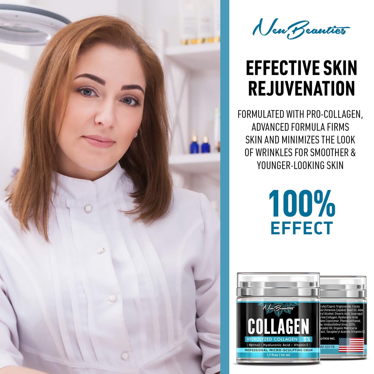 Neubeautics Collagen Cream For Face - Anti Aging Night Women Made In USA Wrinkle With Retinol Hyaluronic Acid Firming & Hydrating Effect Facial Cream, 50 ml (Neubeautics)