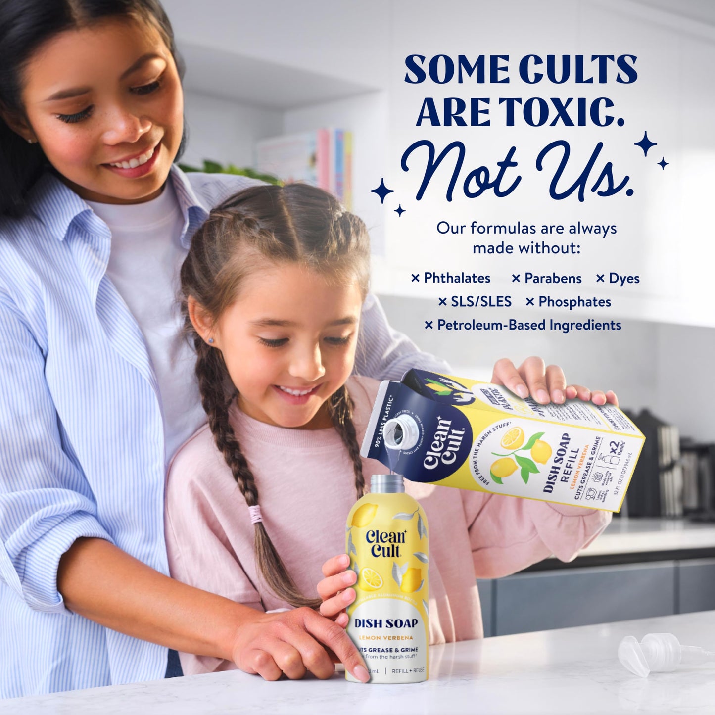 Cleancult - Lemon Verbena - Liquid Dish Soap - Refillable Aluminum Bottle - Dish Soap that Cuts Grease & Grime - 16 oz - 1 Pack