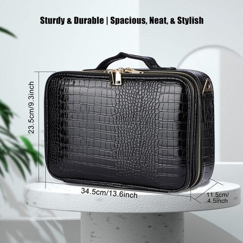 JOURMON Makeup Case 3 Layers Travel Makeup Train Case Crocodile Makeup Bag Organizer Portable Artist Storage Bag with Adjustable Dividers and Shoulder Strap