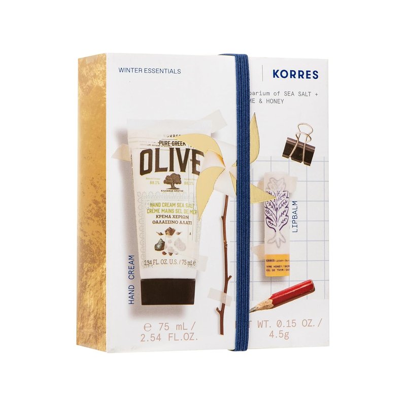 KORRES Moisturizing Botanical Duo - Hand & Lip Care Set | Olive Sea Salt Cream & Thyme Honey Balm