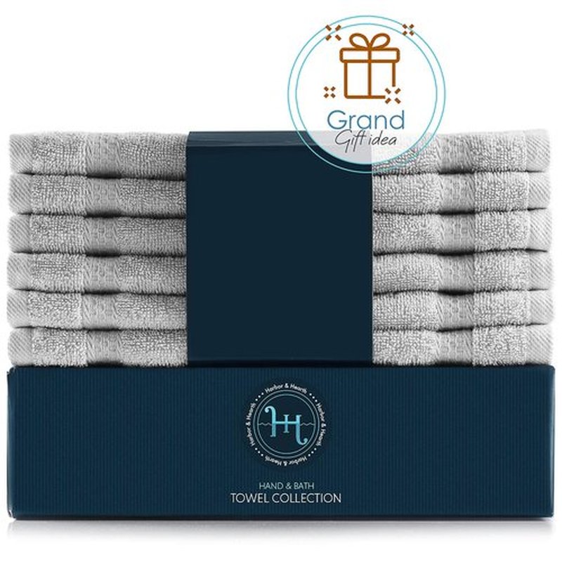 Hearth & Harbor Washcloths 12 Pack - 100% Cotton Washcloth for Body and face, High Absorbent and Soft 13"x13" Body Wash Cloth, Quick Dry - Silver Grey Washcloths