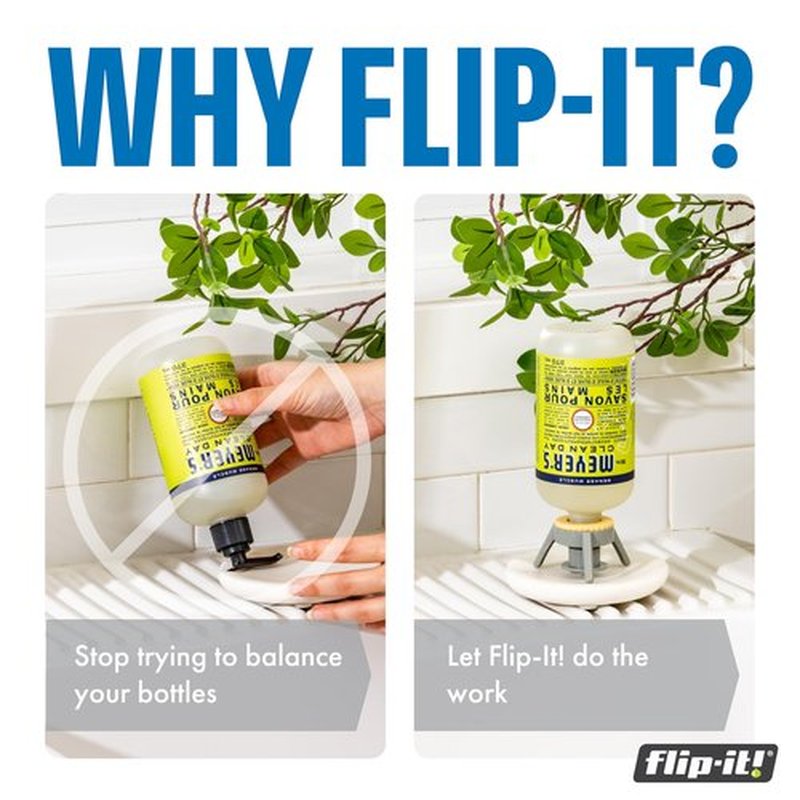 Flip-It! 1-Pack Bottle Emptying Kit – No more wasted product - Fits most plastic bottles – Get out every drop of Shampoos, Lotions, & More – 1 Base Cap, 3 Adapters – Pastel Color Edition