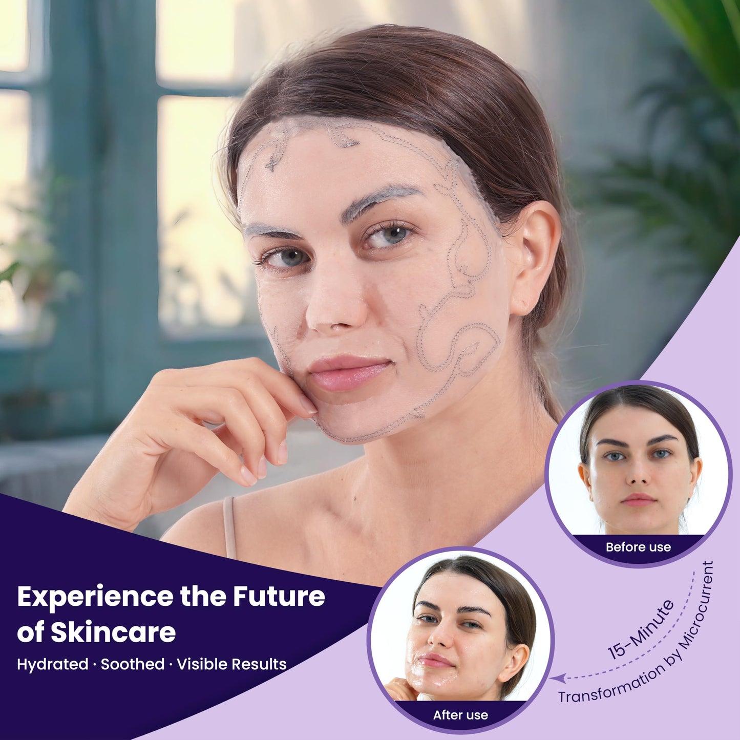 MicroYounger Microcurrent Self-Powered Facial Mask – Deep Hydrate, Anti-Aging, Enhance Absorption & Boost Collagen with Ectoin, Niacinamide & Hyaluronic Acid, All Skin Types & Home Spa Use – 5 Pack