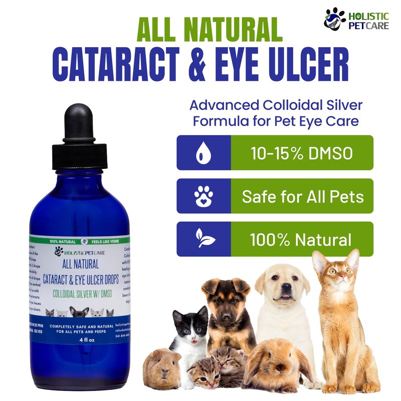 Holistic Pet Care Eye Ulcer Drops – Colloidal Silver with DMSO for Prompt Absorption, for Dogs & Cats Eye Infections, Irritations, Ulcer & Cataract – Great Natural Care Solution for Pet Wellness (4oz)