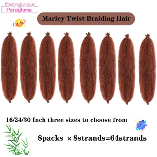 Pre-Separated Marley Twist Braiding Hair 16 Inch Ginger Springy Afro Twist Hair 350 Color for Distressed Butterfly Locs soft locs Crochet Hair Extensions for Black Women (8Packs,350#)