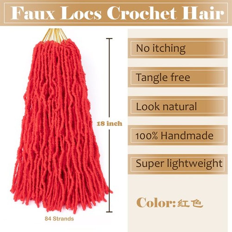 Red Soft Locs 18 inch Faux Locs Crochet Hair 7 Packs Short Pre Looped Crochet Locs Goddess Locs Crochet Hair For Black Women Braiding Hair Extensions (18 Inch (Pack of 7), Red)