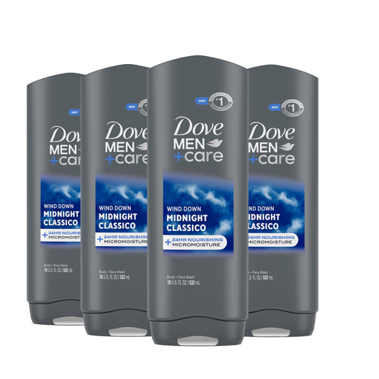 Dove Men+Care Midnight Classico Body and Face Wash 4 Count for Calm, Replenished & Hydrated Skin