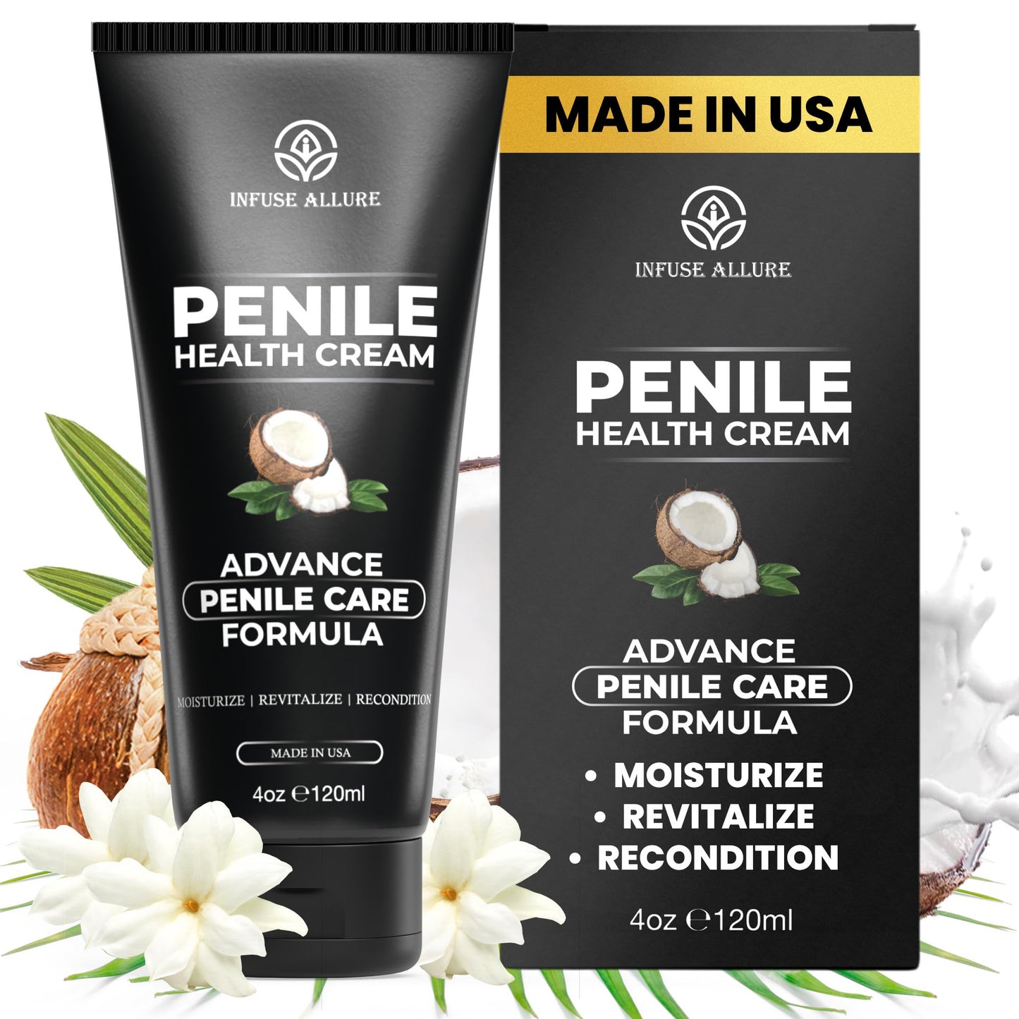 Infuse Allurè Men's Intimate Comfort Cream - Hydrating Personal Care Moisturizer for Dryness & Chafing Relief - Non-Greasy, Fast Absorbing Below The Belt Lotion 4oz 120ml