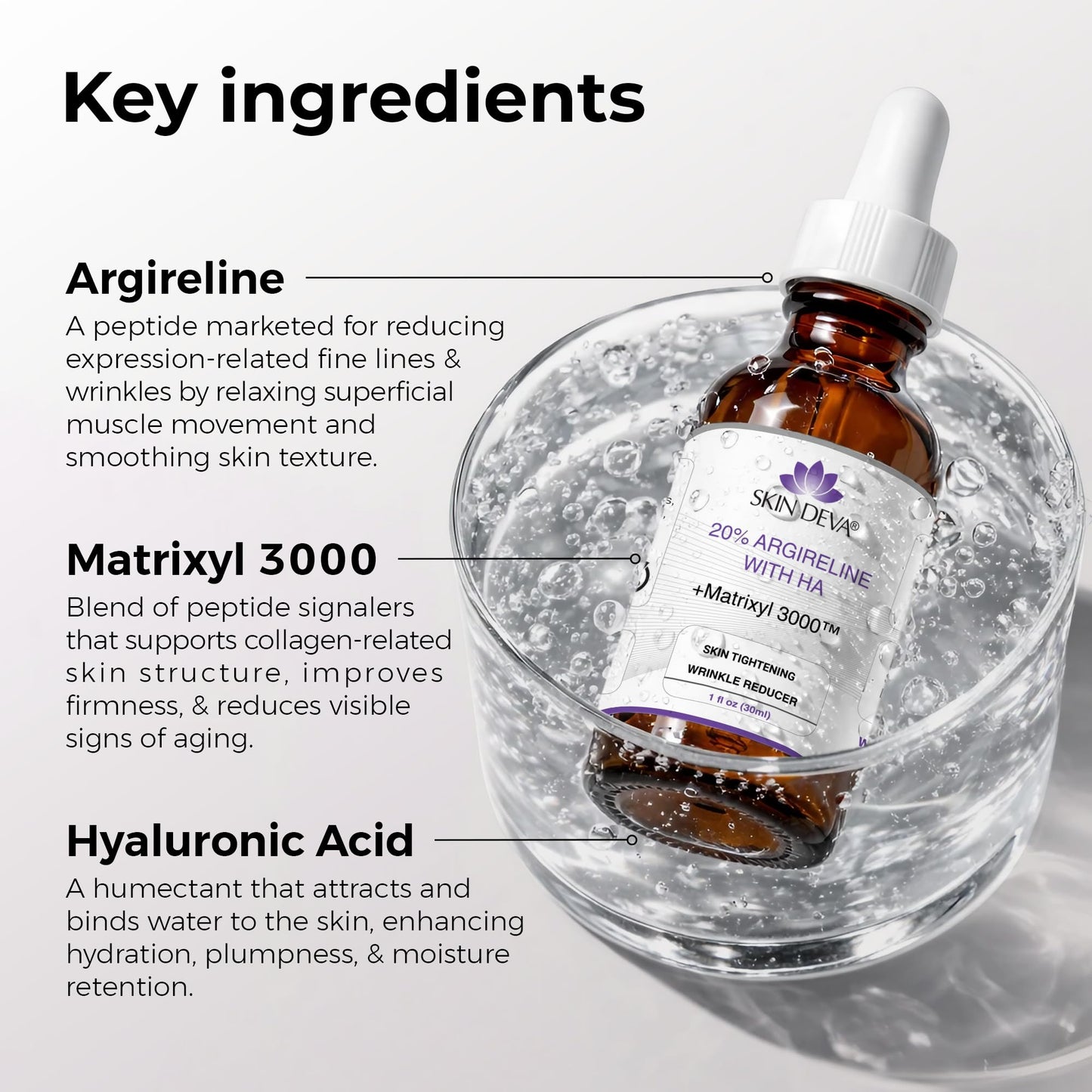 SKIN DEVA 20% Argireline Serum with Matrixyl 3000 Pure Hyaluronic Acid Serum For Face Deep Wrinkle Reducer Anti Aging Tones Skin and Stimulates Collagen Peptides Serum For Face