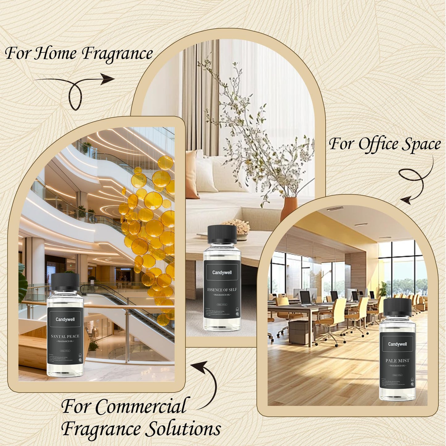 Candywell Hotel Diffuser Oil for Waterless Diffusers, Luxurious Relaxing Aromatherapy Scent Essential Oil with Cardamom, Cedar & Sandalwood, 4 Fl Oz, 120 ML, Santal Peace
