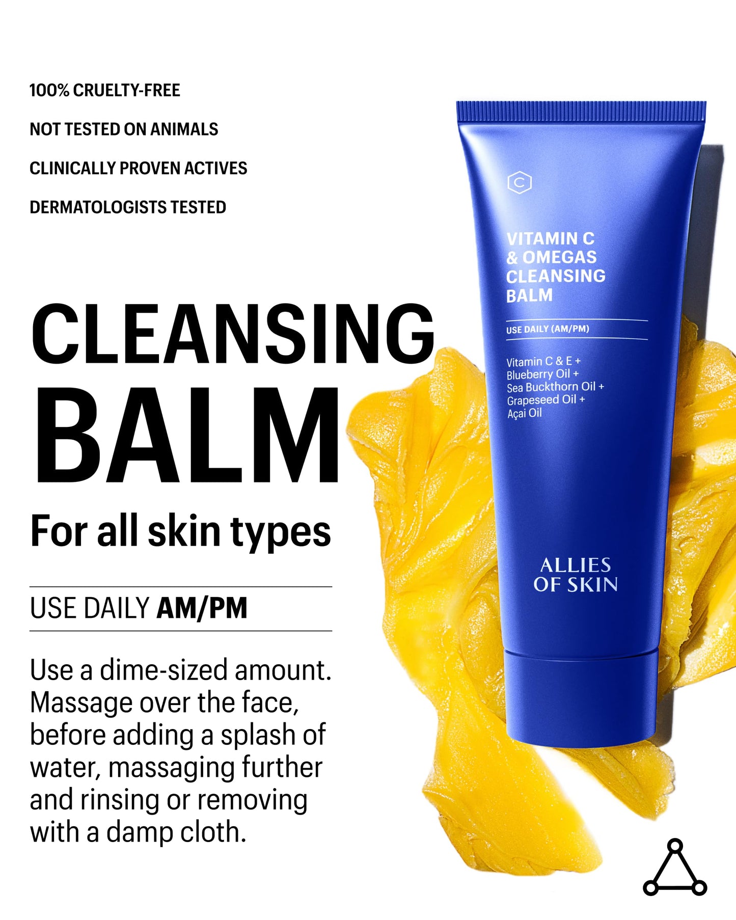 Allies of Skin Vitamin C & Omegas Cleansing Balm | Daily Makeup Remover to Dissolve Waterproof Mascara and SPF | Ophthalmologically Tested for Sensitive Eyes & Skin (3.4 Fl oz)
