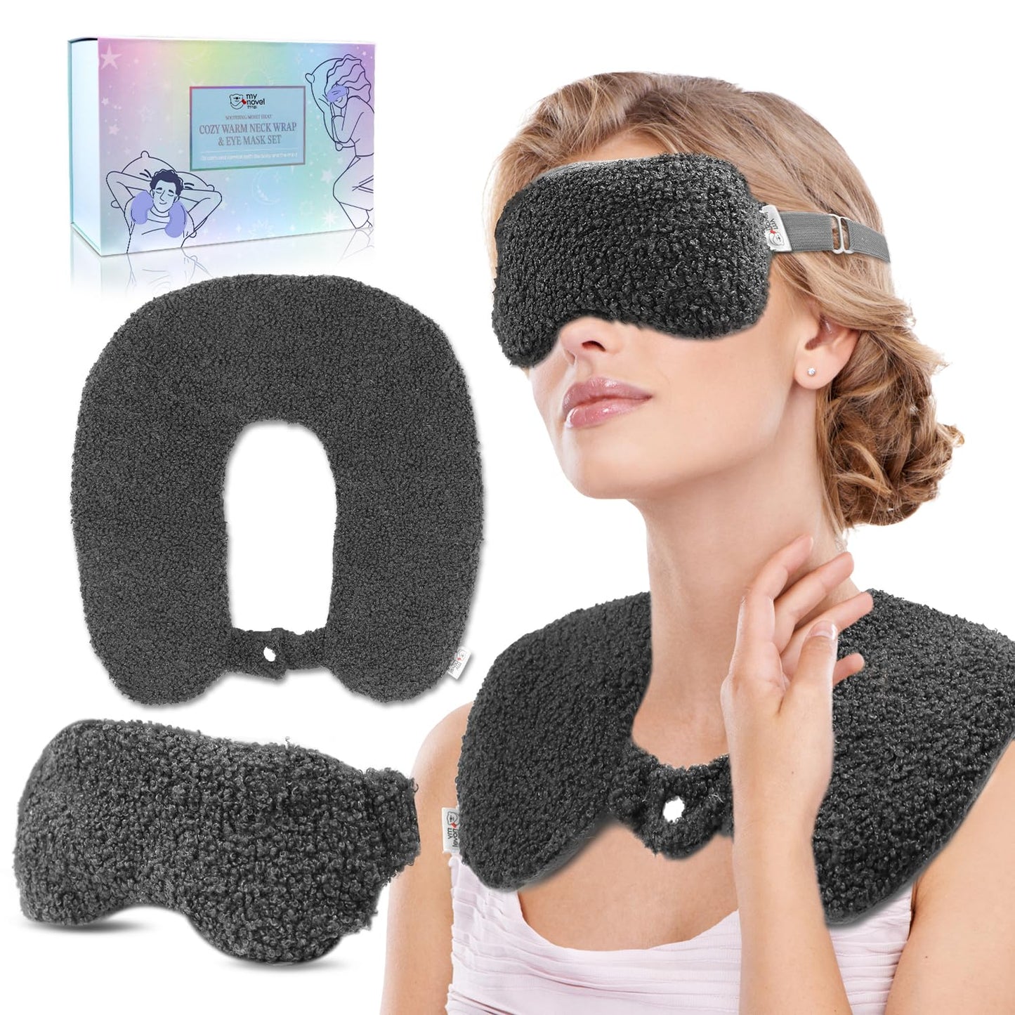 my novel things Microwavable Heating Pads for Neck Shoulders Back Pain Relief 2.3lbs with Microwavable Heated Eye Mask Warm Compress Microwave Heat Packs Neck Wrap for Stress Relief