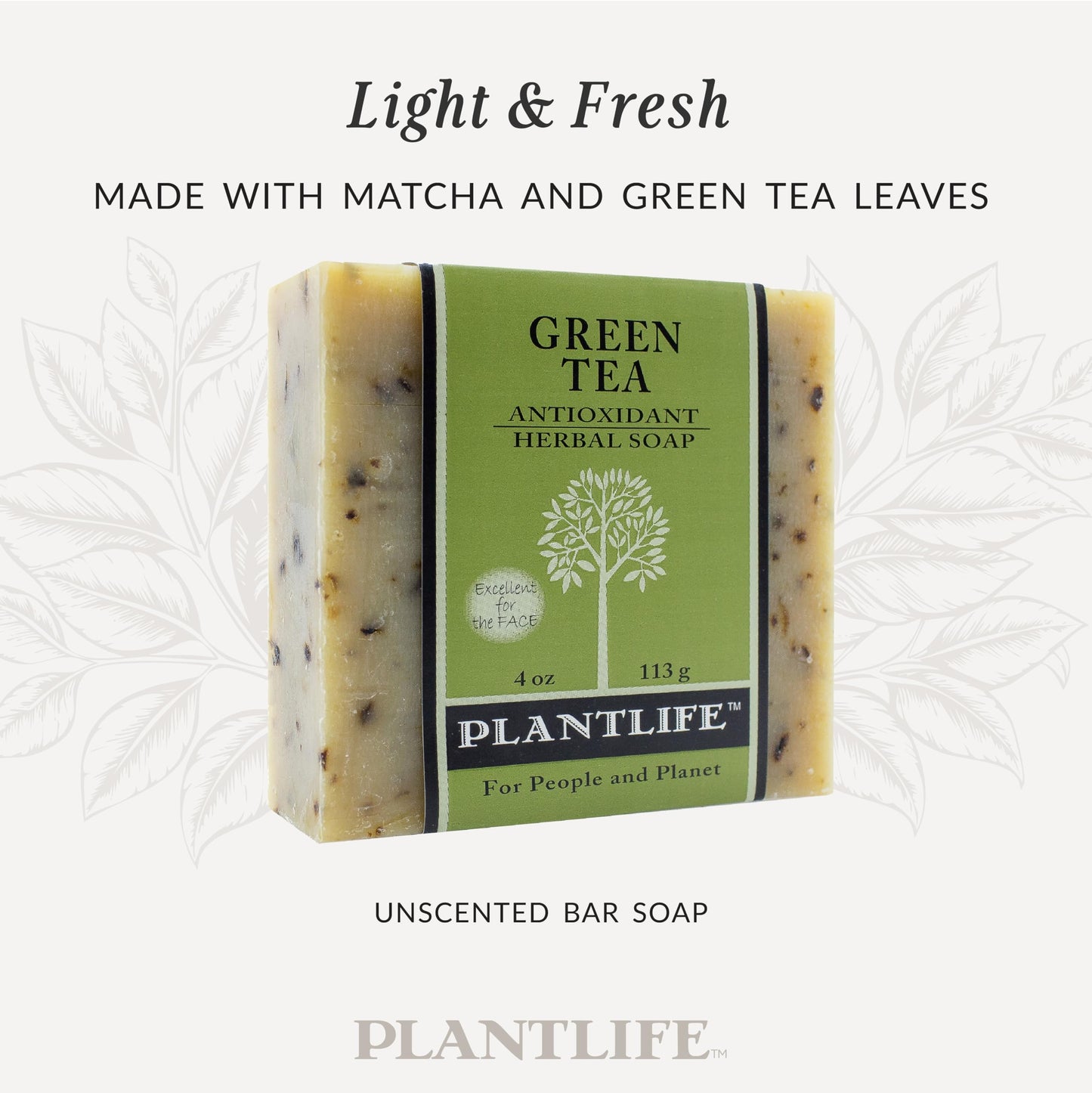Plantlife Green Tea Bar Soap - Moisturizing and Soothing Soap for Your Skin - Hand Crafted Using Plant-Based Ingredients - Made in California 4oz Bar