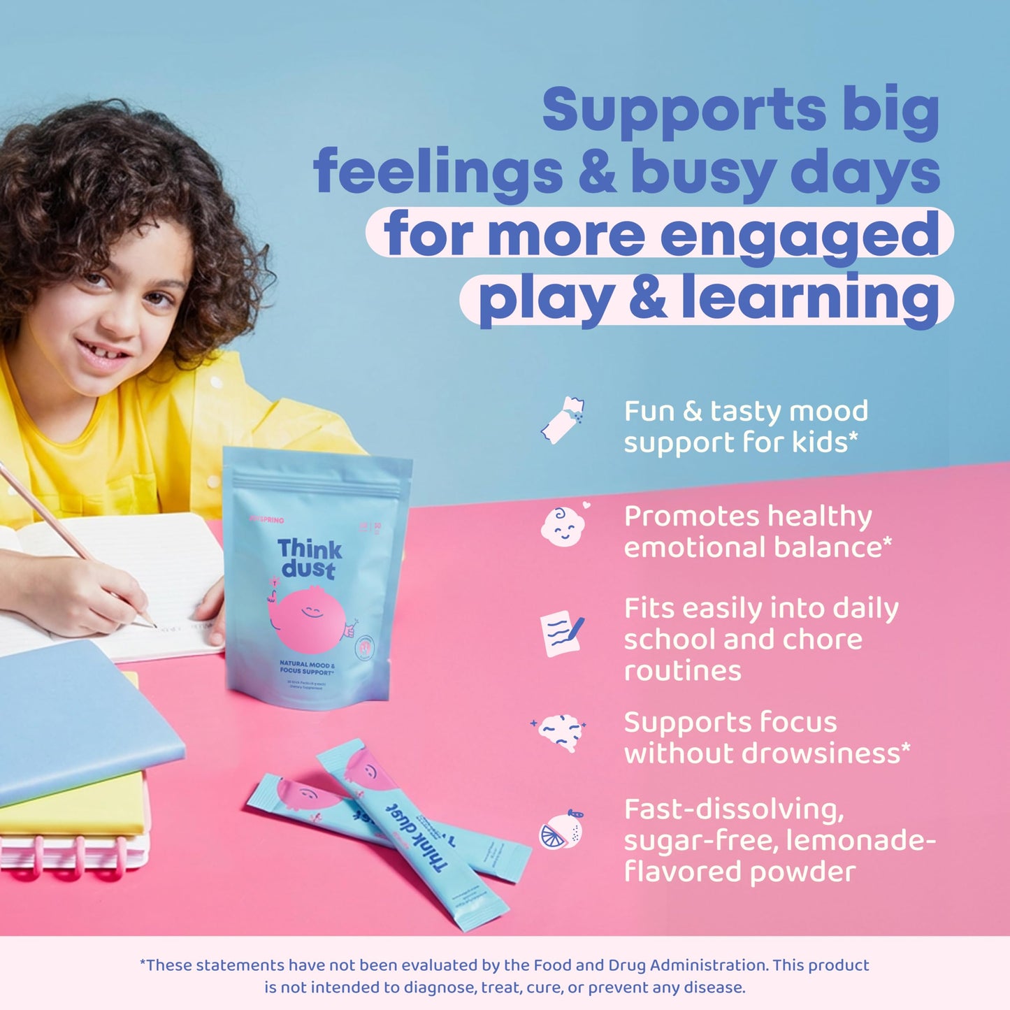 JoySpring Think Dust Kids Magnesium Sticks, Lemonade, 30 Servings