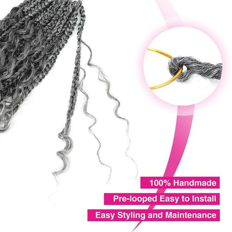Goddess Box Braids Crochet Hair Box Braids Crochet Hair For Black Women Pre Looped Crochet Hair with Curly Ends Bohemian Crochet Box Braids Crochet Hair(12inch(Pack of 8), Tgrey)