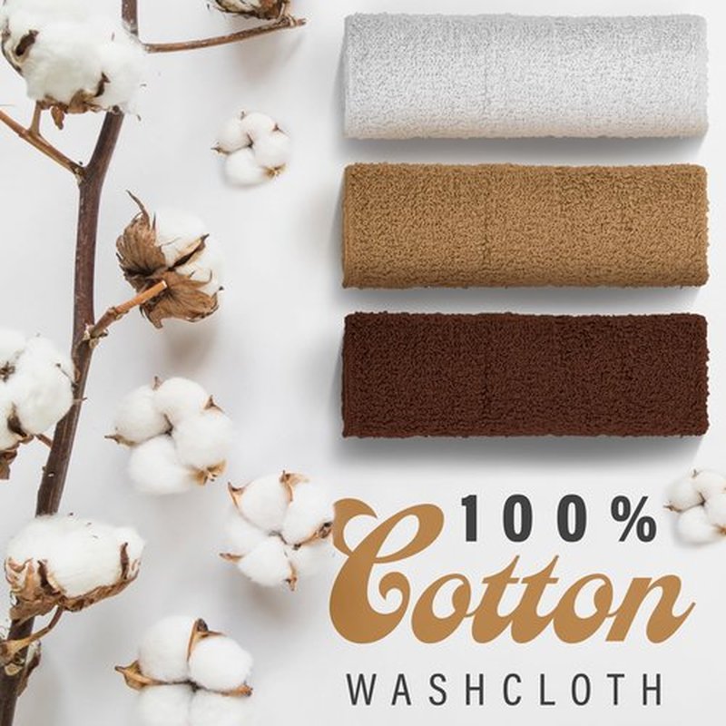 DecorRack 18 Pack 100% Cotton Wash Cloths, Ultra Soft, 11 x 11 inch Ultra Absorbant, Machine Washable Premium Washcloths, Cappuccino (18 Pack)