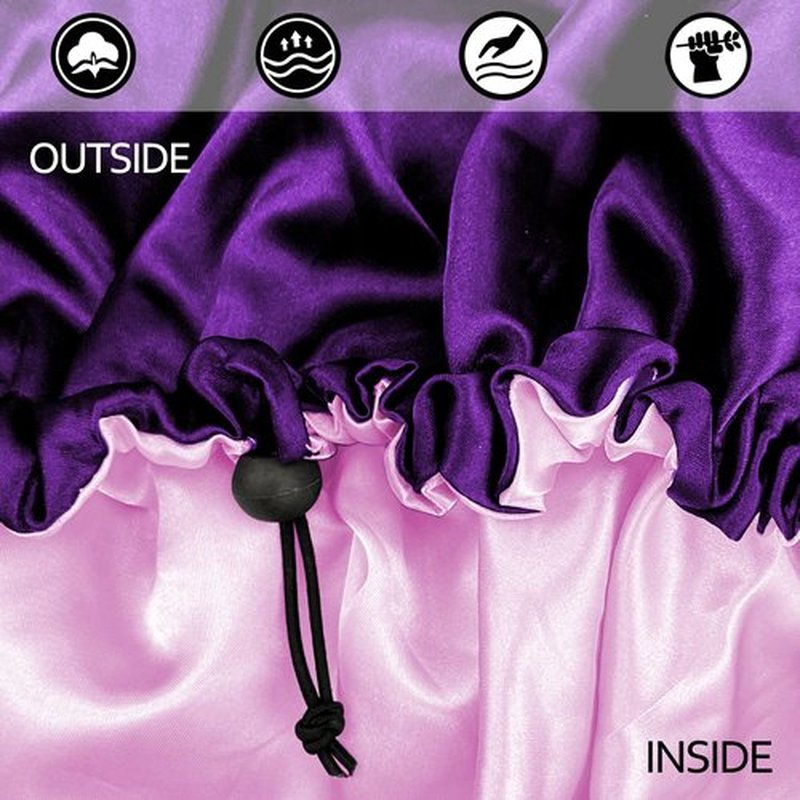 Satin Bonnet Silk Bonnet for Curly Hair Bonnet Braid Bonnet for Sleeping Bonnets for Women Large Double-Layer Adjustable Purple