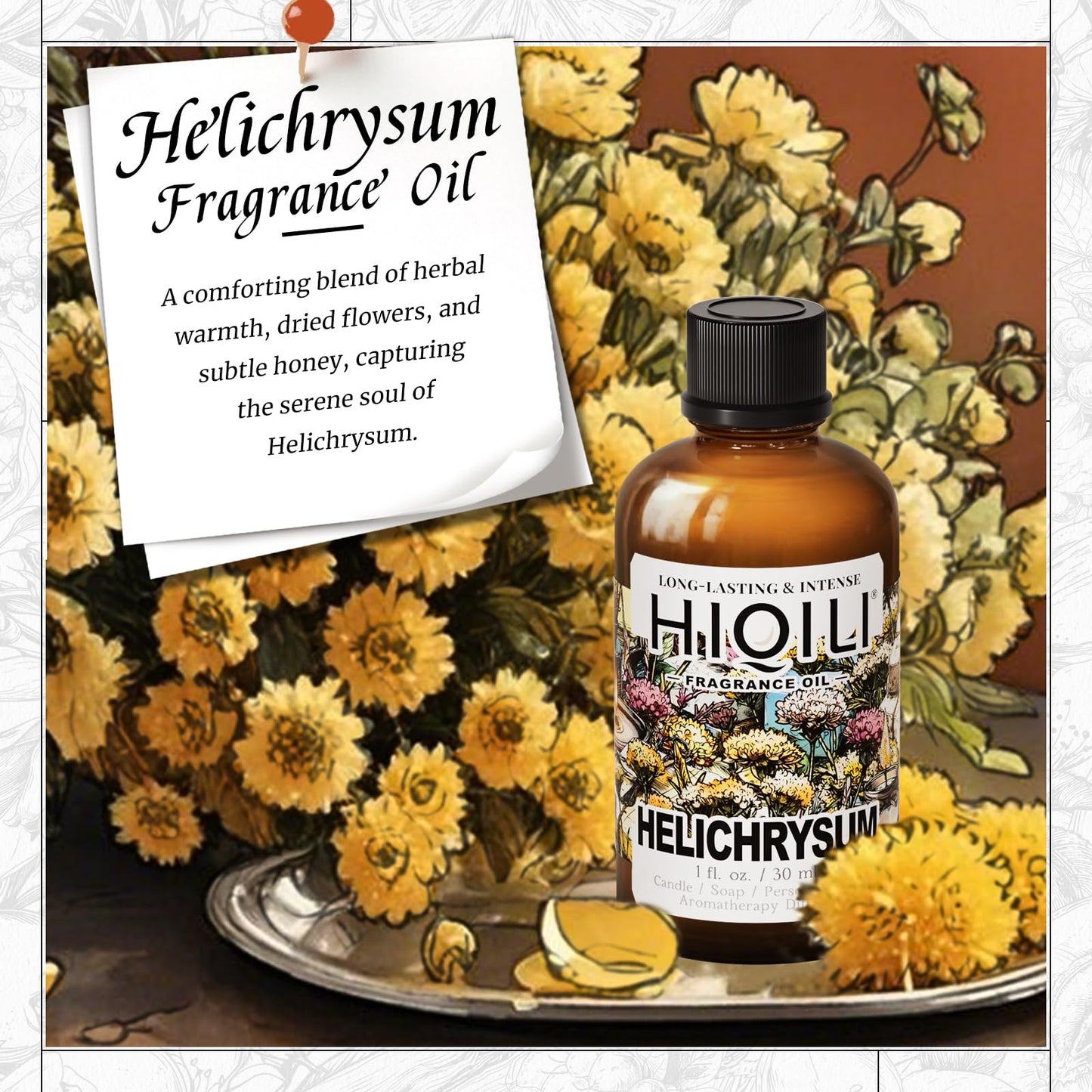 HIQILI Helichrysum Fragrance Oil from Natural Extracts, Essential Oil for Diffuser, Candle Making, DIY Helichrysum Balm - 1 Fl Oz