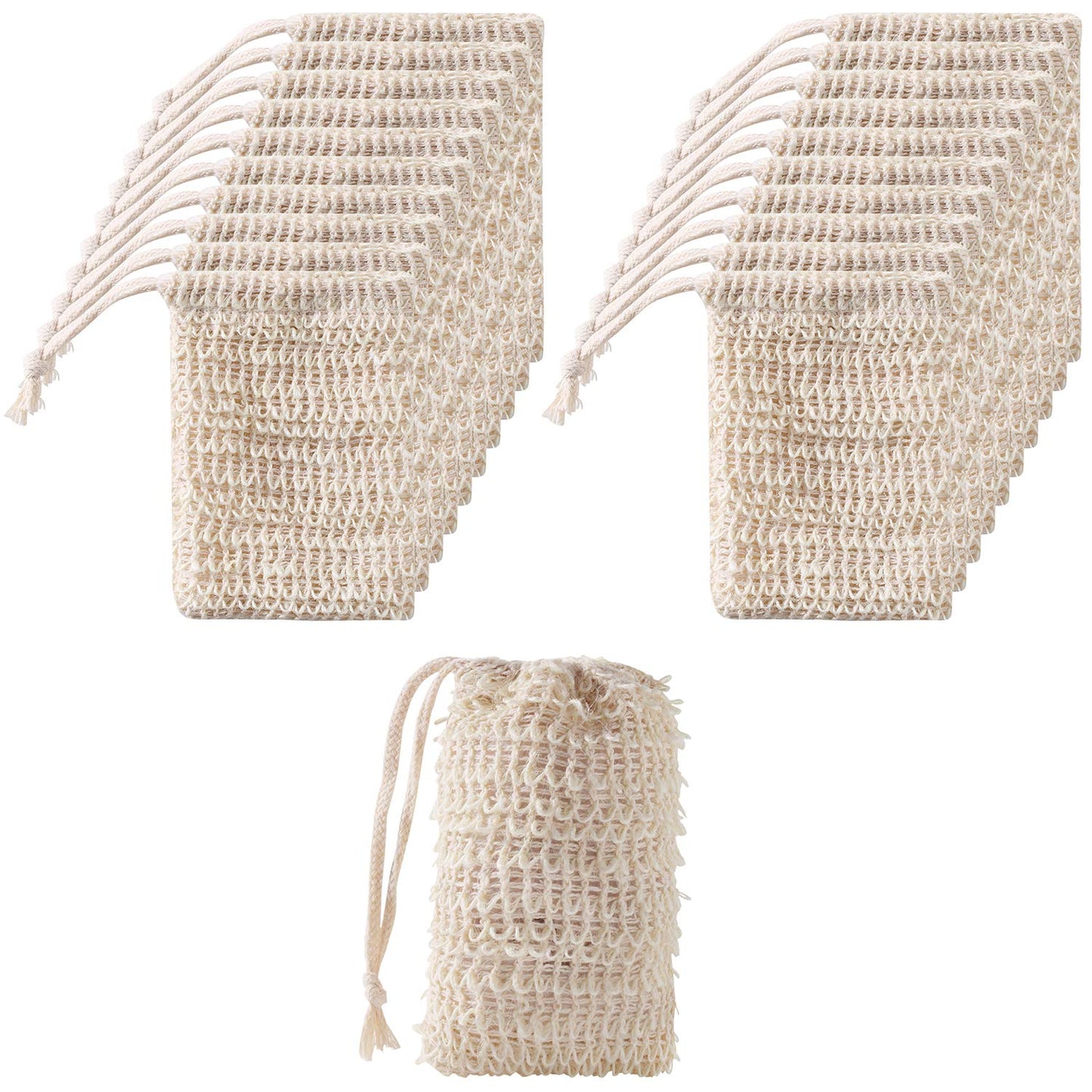 Trounistro 40 Pack Soap Exfoliating Bag Pouch Soaps Saver Natural Ramie Soaps Bag Hand Made Mesh Soap Bags with Drawstring for Bath & Shower Use