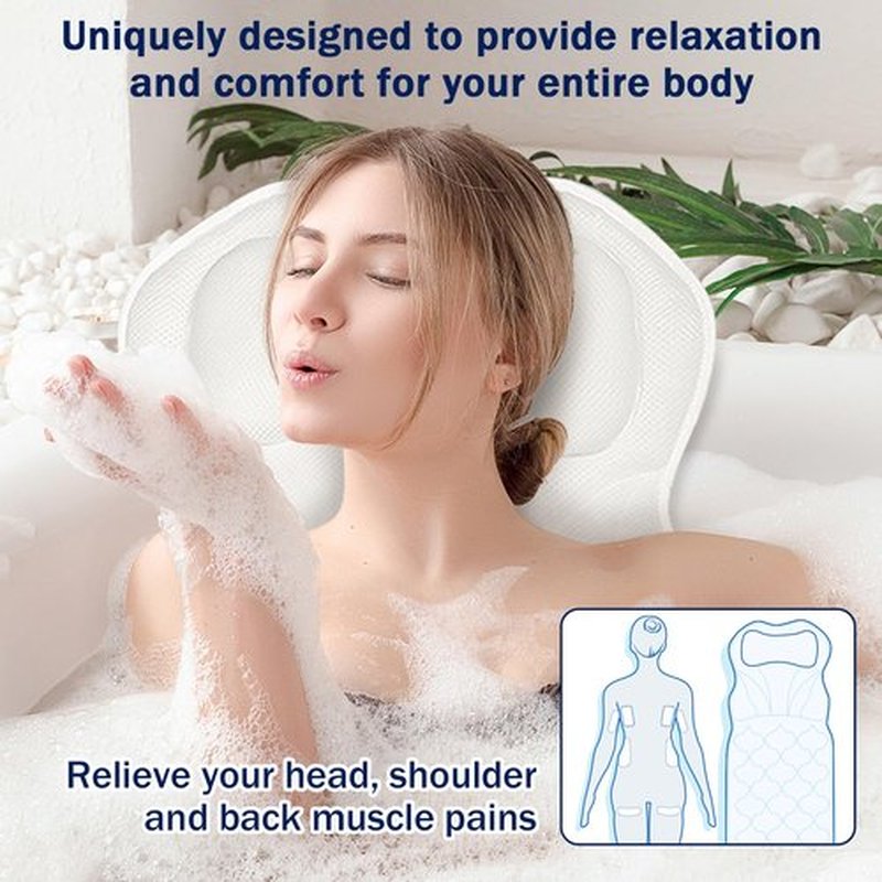 Full Body Bath Pillow Luxury Tub Pillow for Body Support 5D Air Mesh Fabric and 16 Non-Slip Suction Cups, Bath Pillows for Tub Spa Gifts for Women, Easy Clean, Perfect for Relaxing Baths(51" x 17")