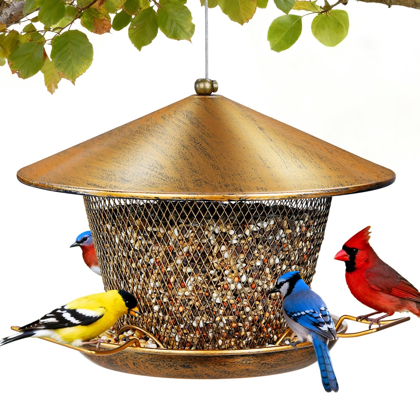 Samhe Bird Feeder for Outdoor Hanging 9.8" Roof 3.5 LBs Seeds Capacity