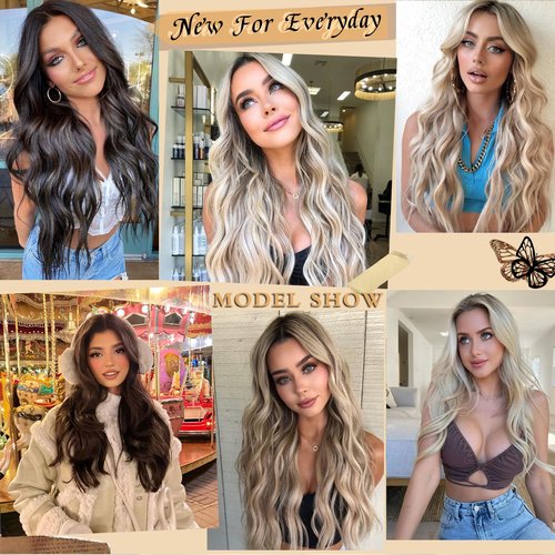 NAYOO Long Wavy Auburn Wigs for Women Middle Part Wavy Curly Wig with Dark Roots Synthetic Heat Resistant Fiber Women Wigs for Daily Party Use (Auburn)