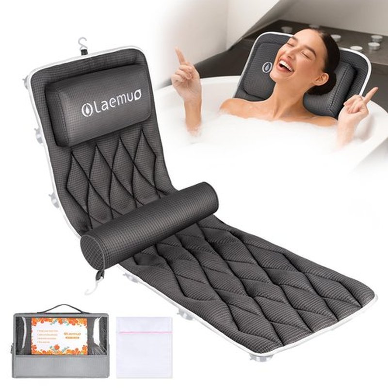 Full Body Bath Pillows for Tub-Bath Pillow Luxury Bathtub Pillow-Full Body Bath Tub Pillow for Bathtub for Head Neck and Back Support with Lumbar-Comfy Bathtub Pillow Mat for Tub-Grey