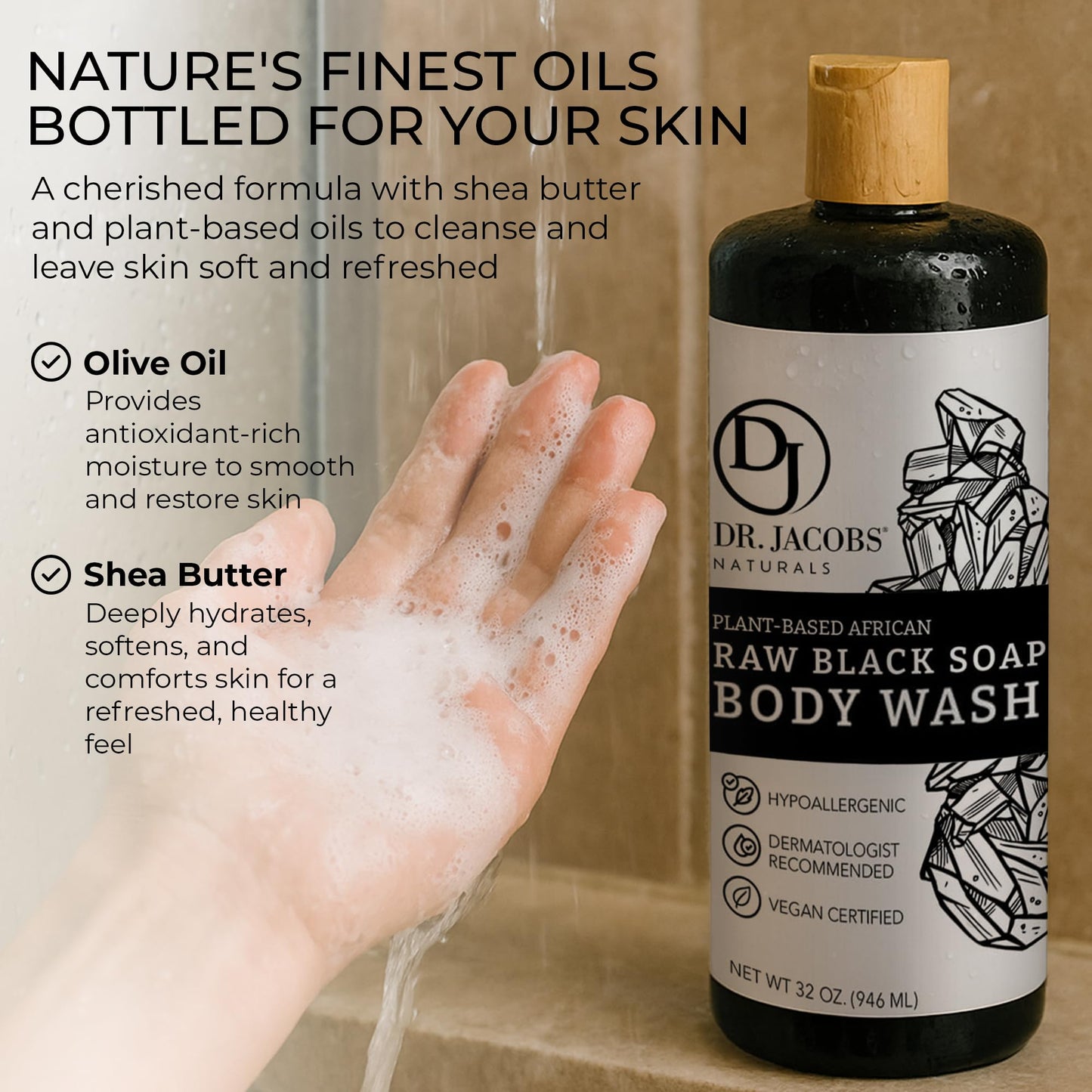Dr Jacobs Naturals Authentic African Raw Black Soap, All-In-One Cleanser for Face Wash, Sensitive Skin Body Wash, Shampoo, Shaving Soap | Shea Butter Moisturizing and Nourishing Formula | 16oz 1pk